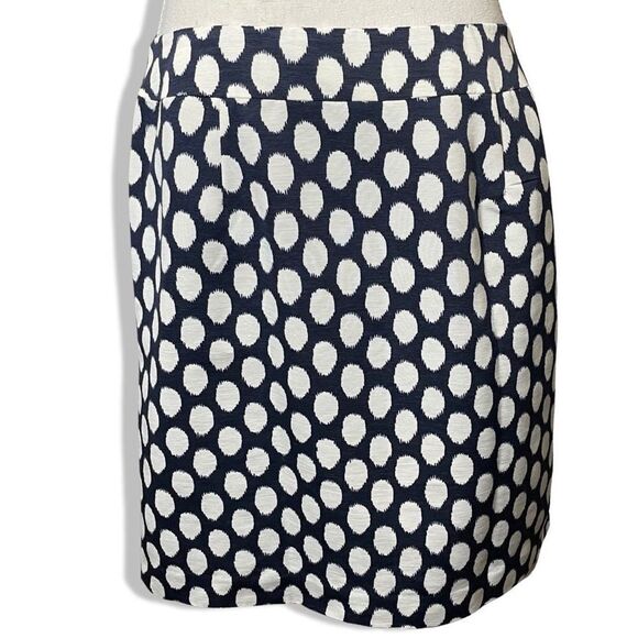 LOFT ANN TAYLOR Textured Navy Skirt W/ Eggshell Polkadots, Hand pockets, Size 6 - Picture 6 of 6